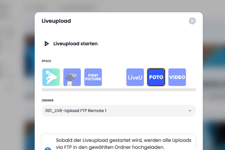 Mit Hilfe der Live-Funktion können Bild- und Videomaterial direkt aus der Foto- bzw. Videokamera in das DAM geladen werden.